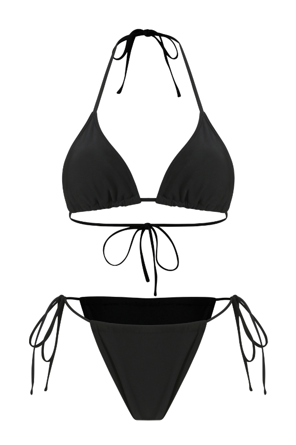 Solid Color Stretch Two-piece Bikini Swimsuit and Hollowed-out Long-sleeved Slim-fit Cover-up Maxi Dress Set