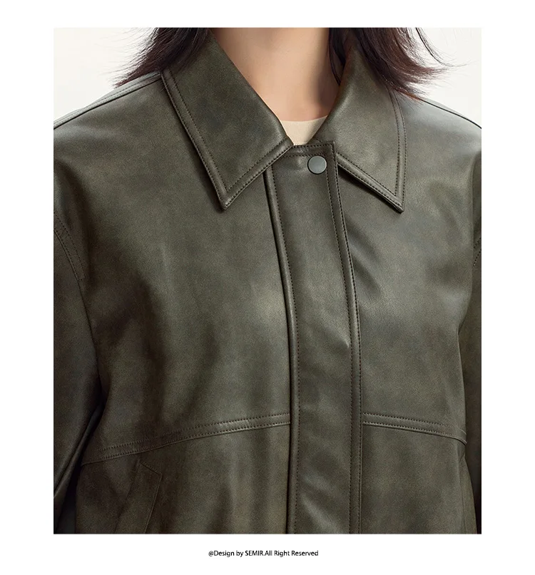 Coat Women Collar Loose Cool Style High Street Autumn New Retro Textured Cool PU Leather Jacket