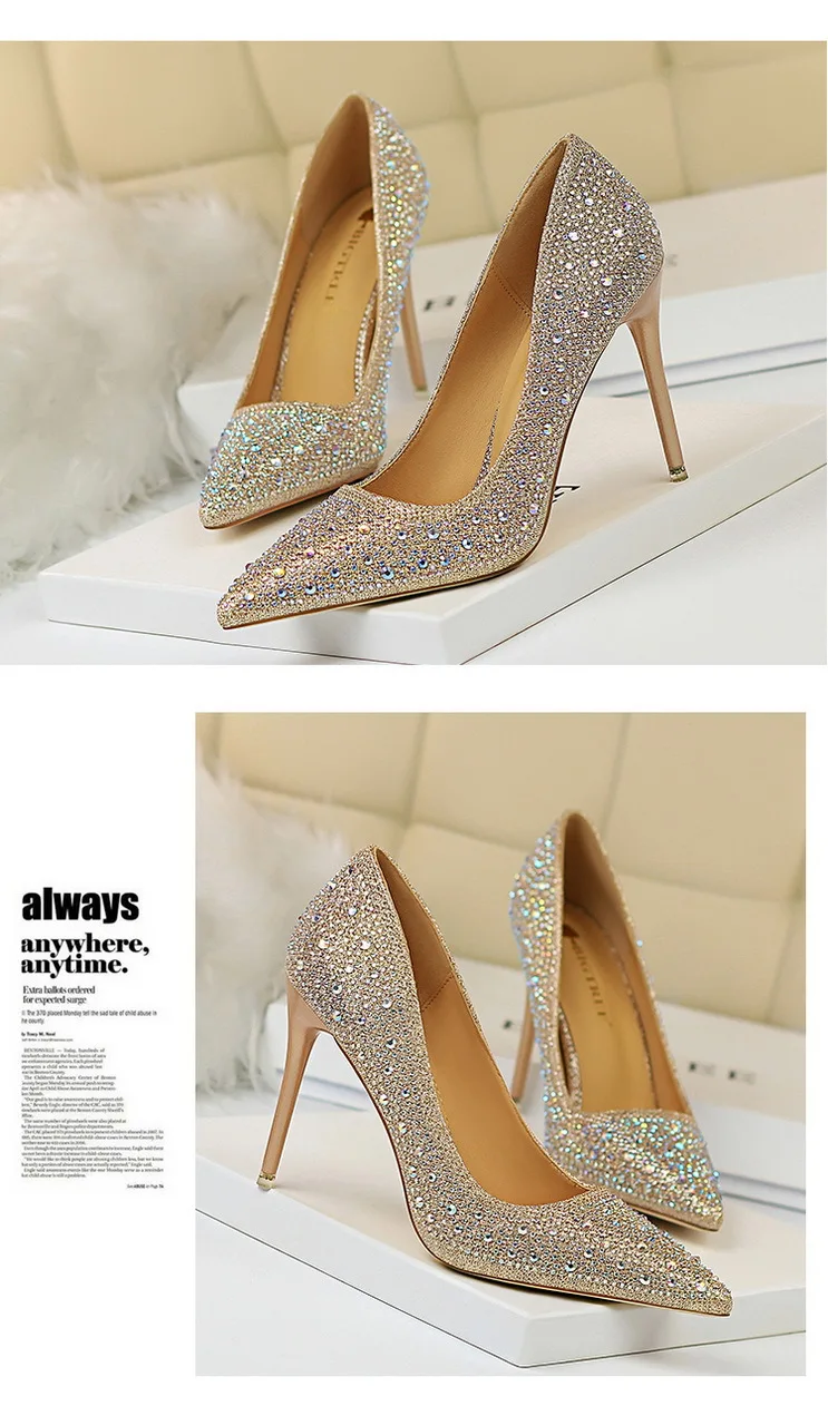 Shoes Rhinestone Woman Pumps Fashion Wedding Shoes Women Basic Pump Stiletto Heels 10cm 7cm Heeled Shoes High Heels