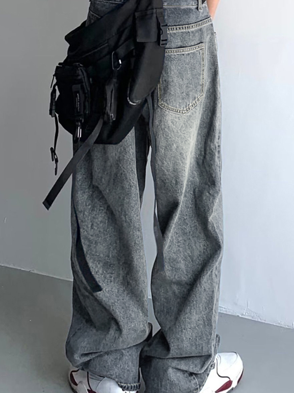 Buckle Strap Baggy Boyfriend Jeans