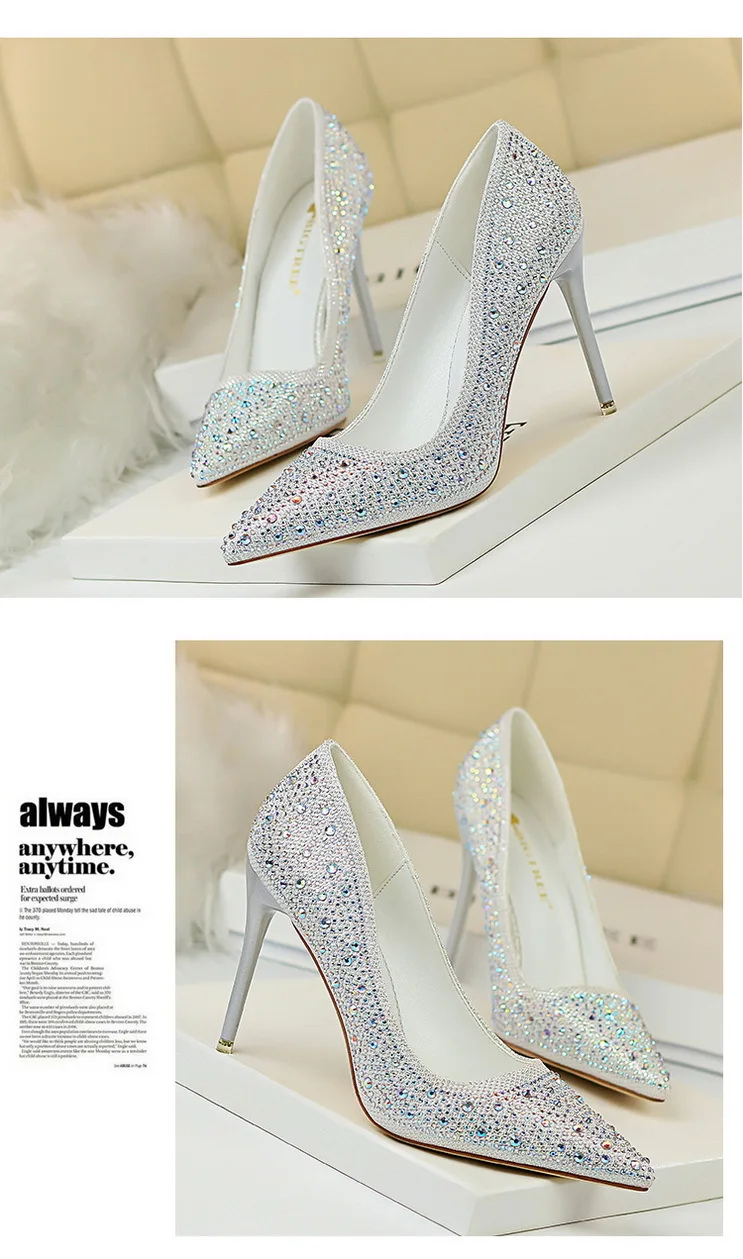 Shoes Rhinestone Woman Pumps Fashion Wedding Shoes Women Basic Pump Stiletto Heels 10cm 7cm Heeled Shoes High Heels