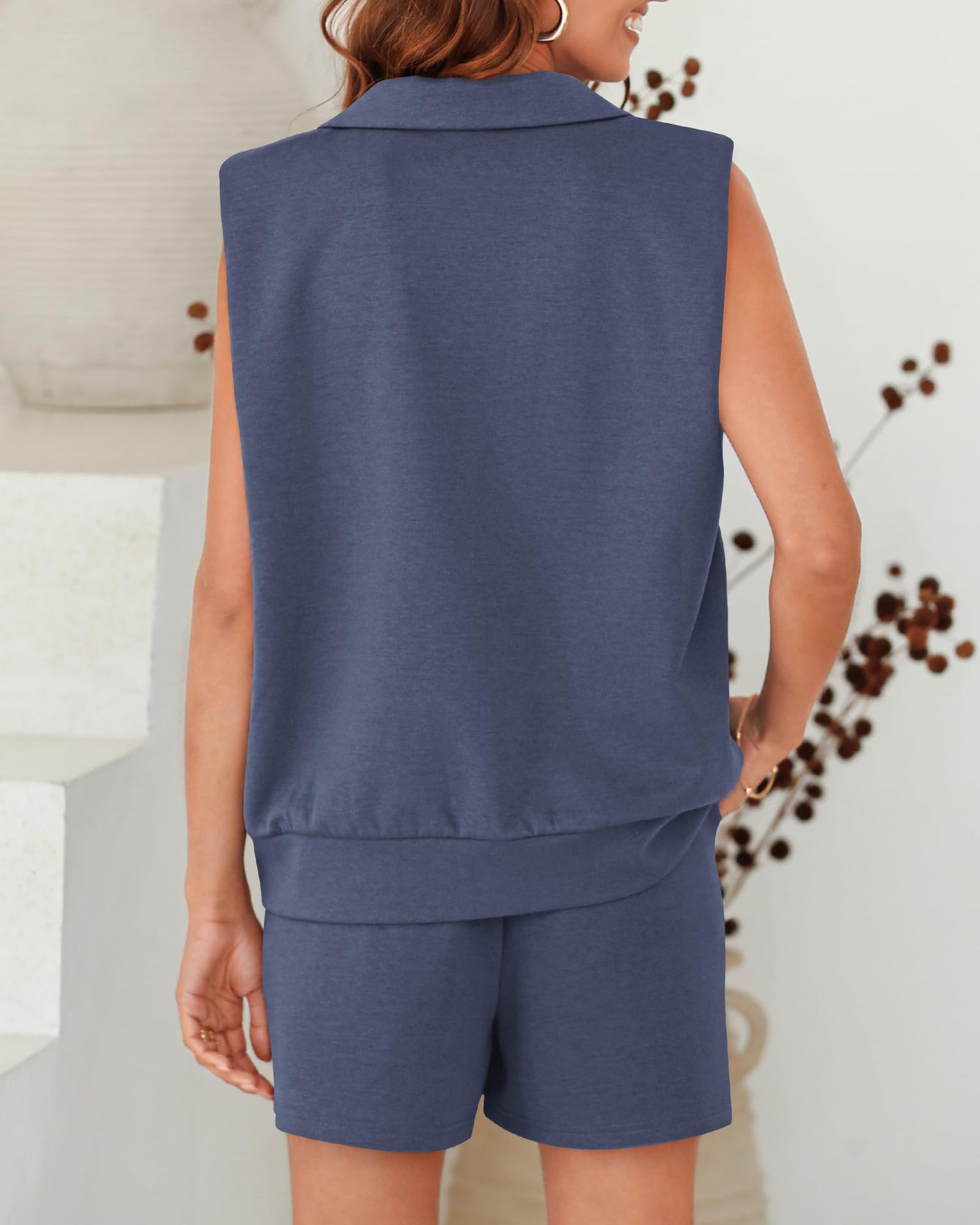 Women Sleeveless Sweatshirt Shorts Suit Casual Sportswear With Pockets