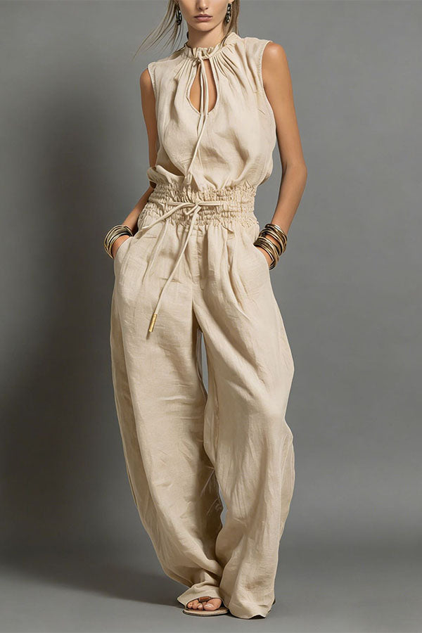 Chic Sleeveless Top and High-Waisted Wide-Leg Pants