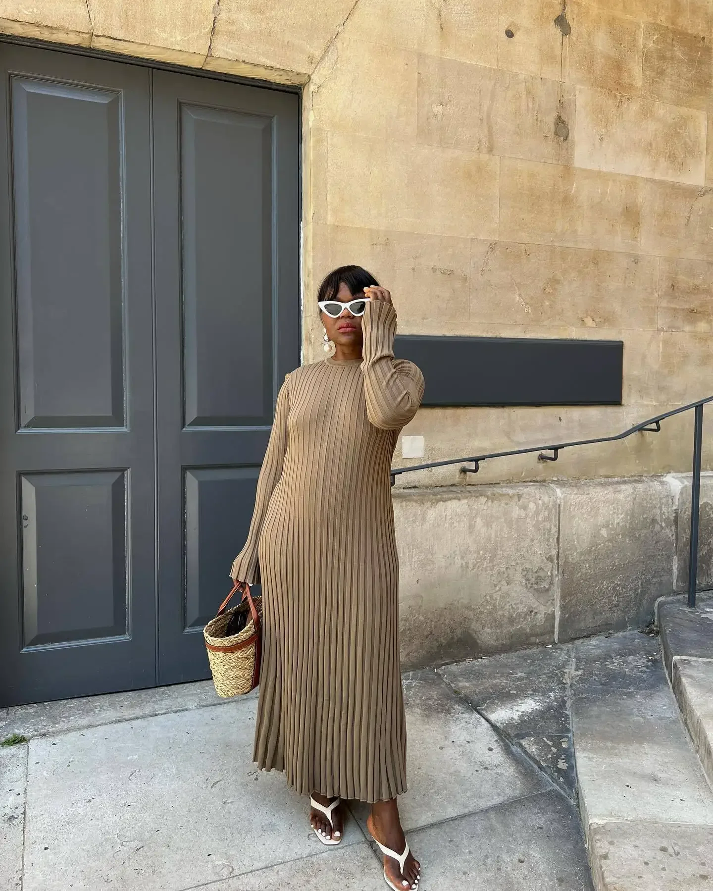 Fall Winter New Knitted Long Dress Female Casual Slinky High Waist Rib Sweater Bodycon Dresses Lady Holiday Party Outfits