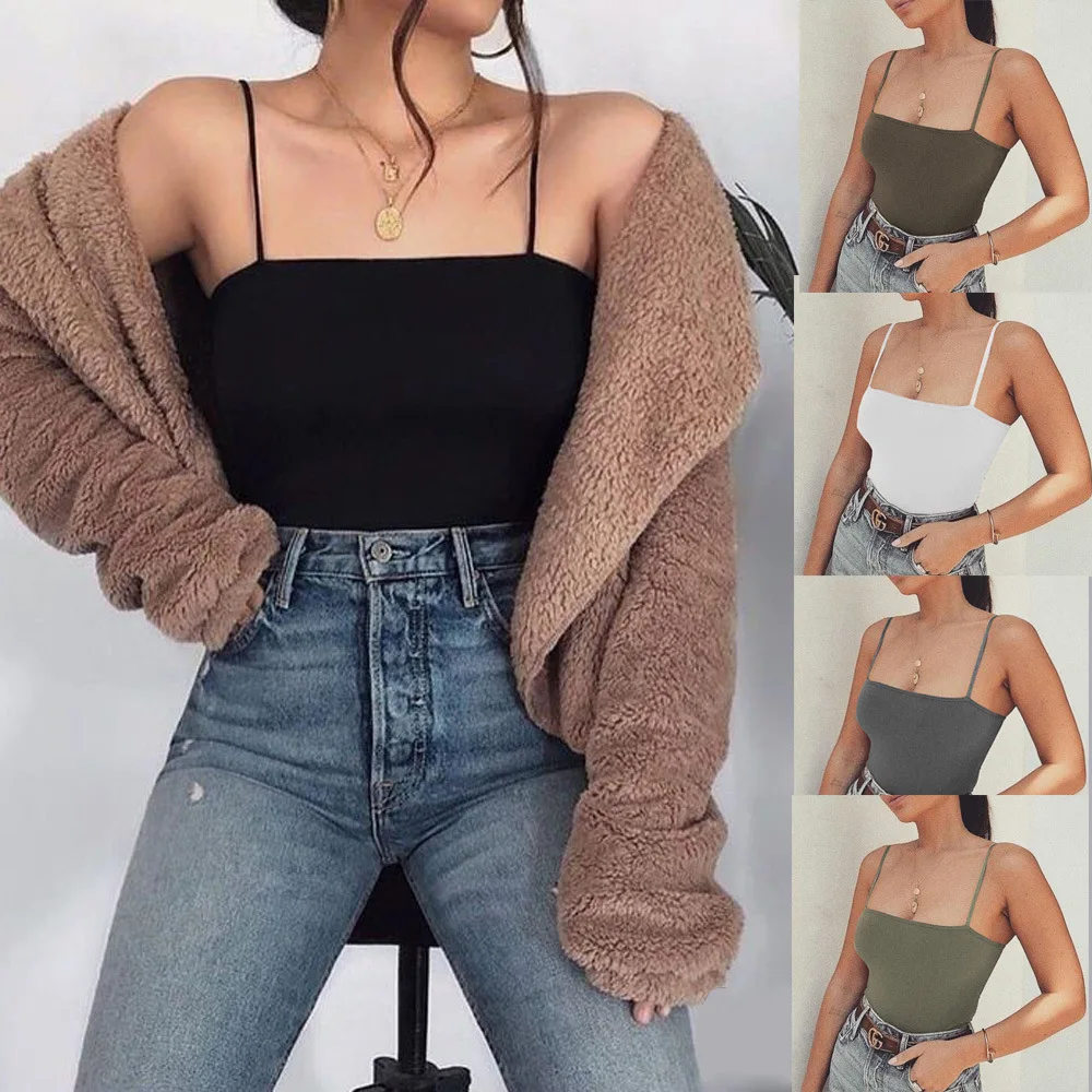 Basic Spaghetti Strap Tank Top Bra Summer White Tops For Women 2025 Backless Slim Sleeveless Camisole Cropped Bandeau Tops