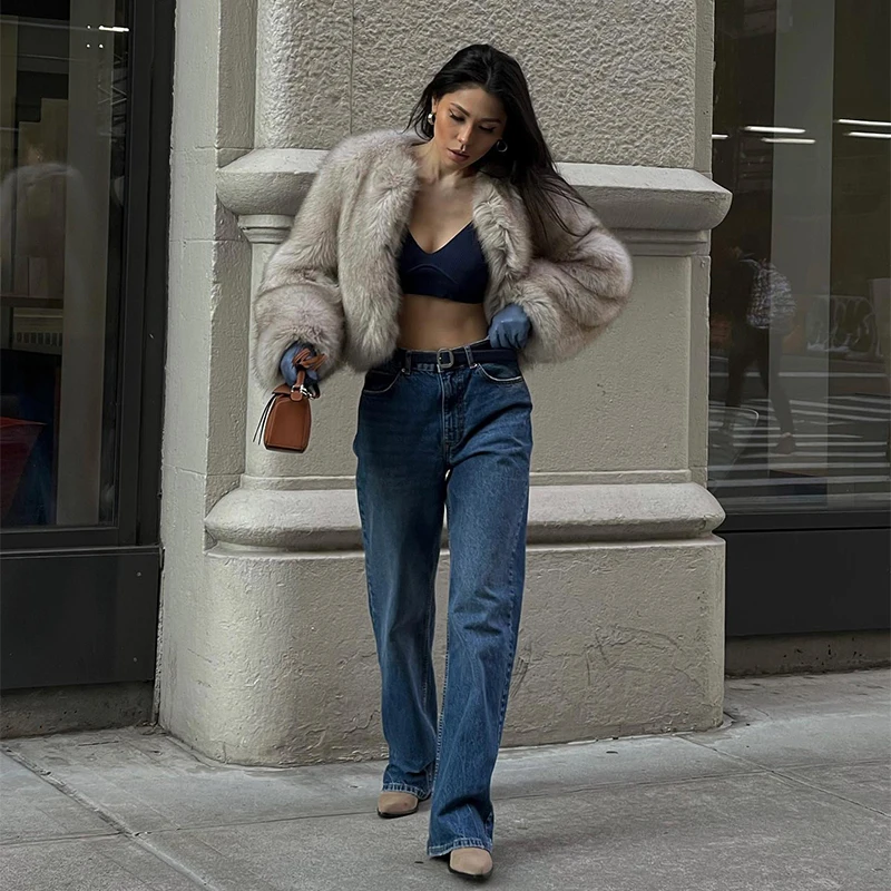 Ins Hot Brand Fashion Black Warm Cozy Cropped Faux Fur Coat Women Winter Chic Girls Street Fashion Luxury Short Fur Jacket