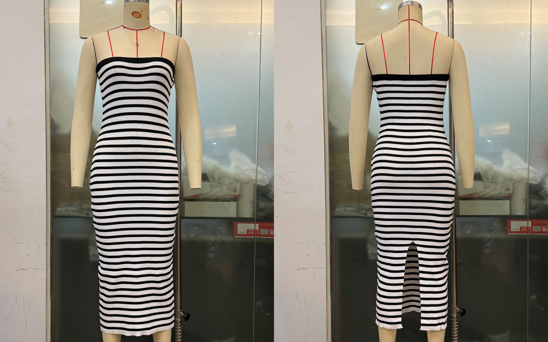 Vacation Dress French Elegant Knitted Maxi Dress Summer Striped Stitching Sexy Strapless Dress Maxi Dress