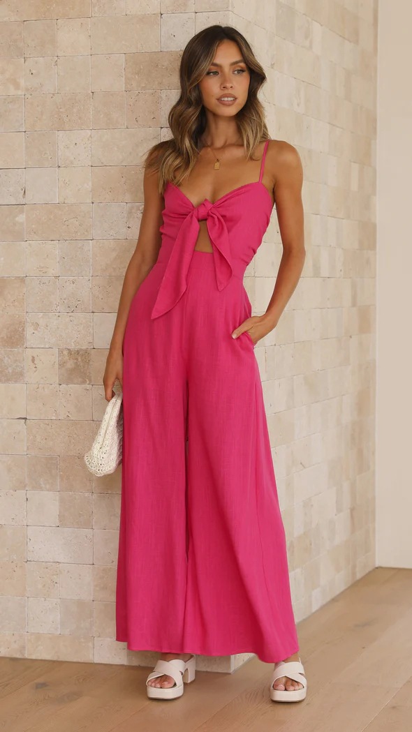 Women Casual Tied Spaghetti Strap Trendy Jumpsuit