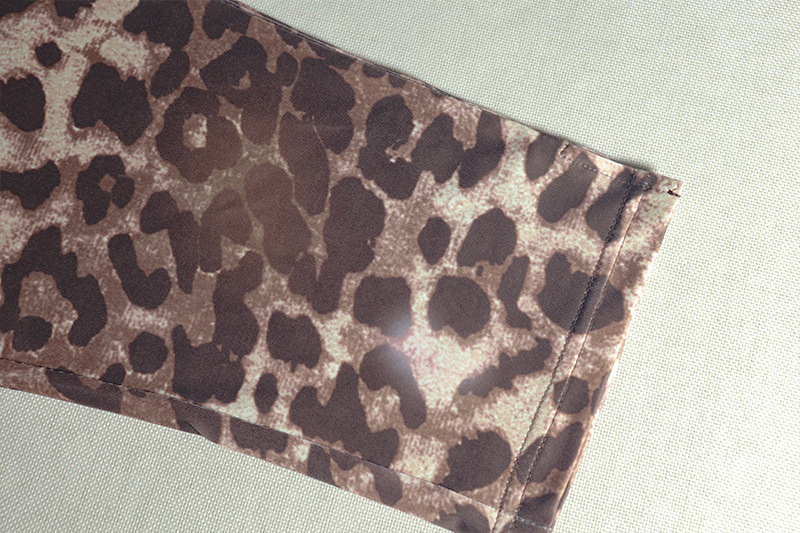 Women's Wear Leopard Print Micro Transparent Blouse Pants Asymmetric off Shoulder Long Sleeve Top Short Pants Two Pieces