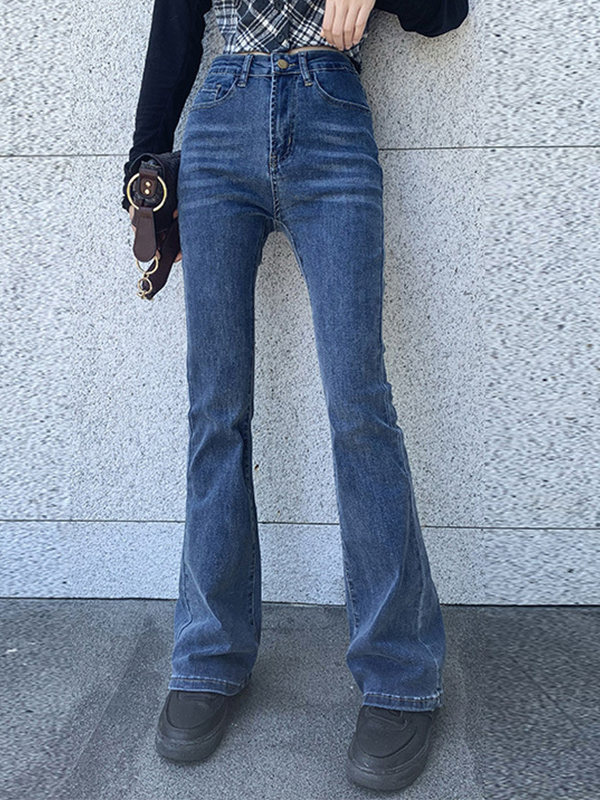 Vintage Blue Wash High Rise Slim Flare Jeans