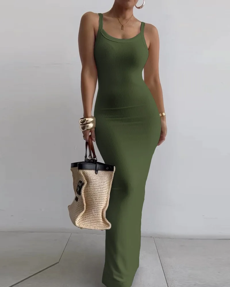 Printed Slim Sexy Spaghetti Strap Long Dresses Women Fashion Trendy Y2k Sleeveless Solid Skinny Bodycon Maxi Vestidos Summer New