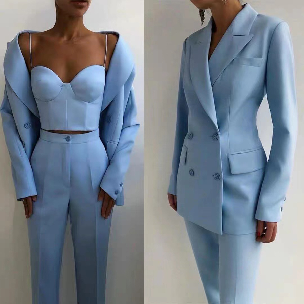 High Quality Casual Office Business Women plus Bra Pants Blazer Suit Set