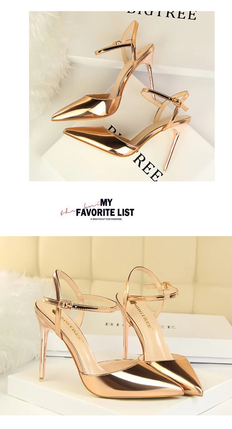 Shoes Fashion High Heels Shoes Patent Leather Woman Pumps Sexy Women Heels Blue Sliver Stiletto Heels Women Sandals