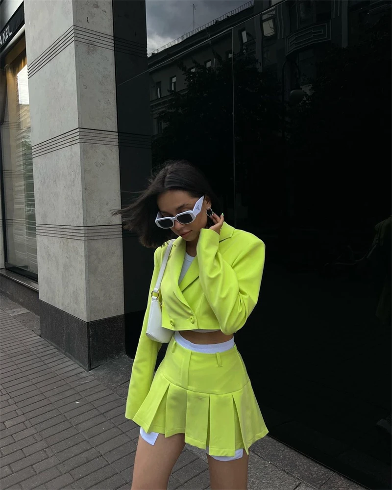 2025 Fall Women Blazer Suit Two Piece Sets Turn-down Collar Blazers Tops And Pleated Skirts Femme High Street Y2K Outfits