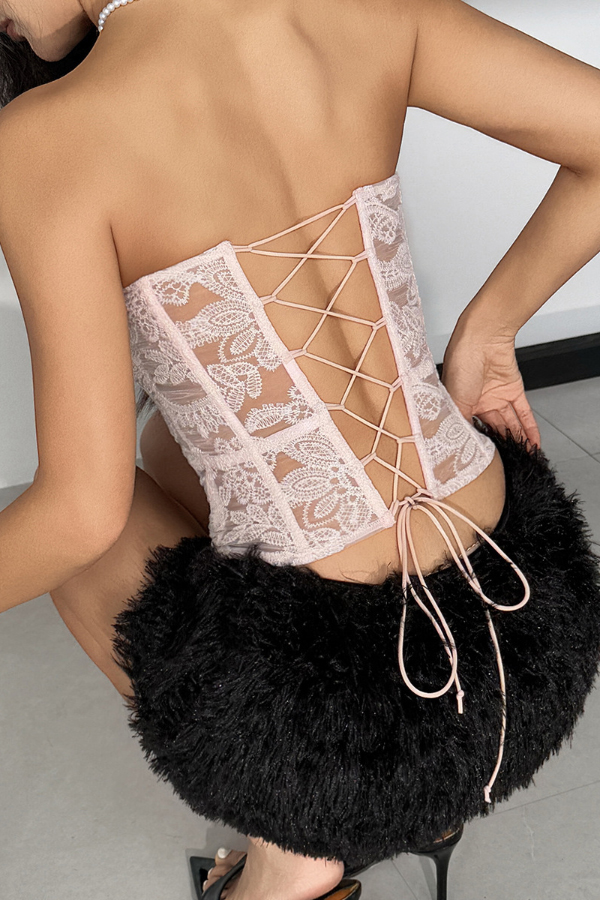 Fashionable Embroidered Fishbone Strapless Backless Tube Top