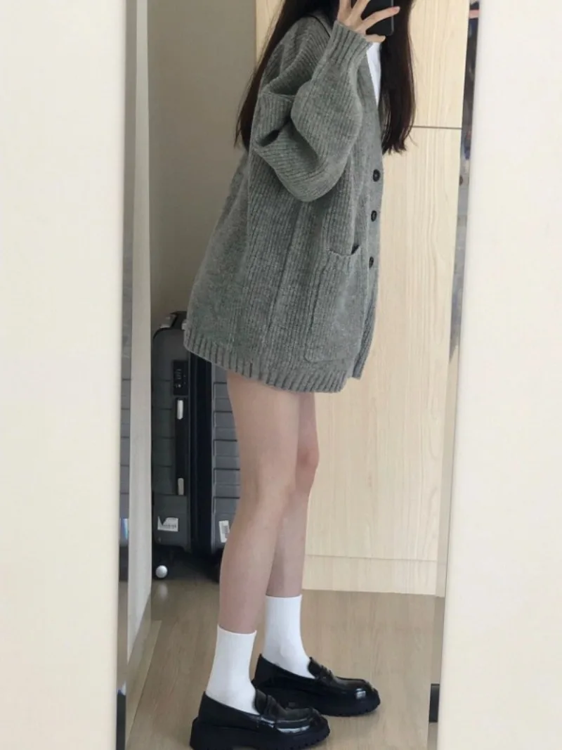Women Sweater Cardigans Coats Autumn Winter Fashion Female Long Sleeve V-neck Loose Knitted Jackets Casual Cardigan Sweaters