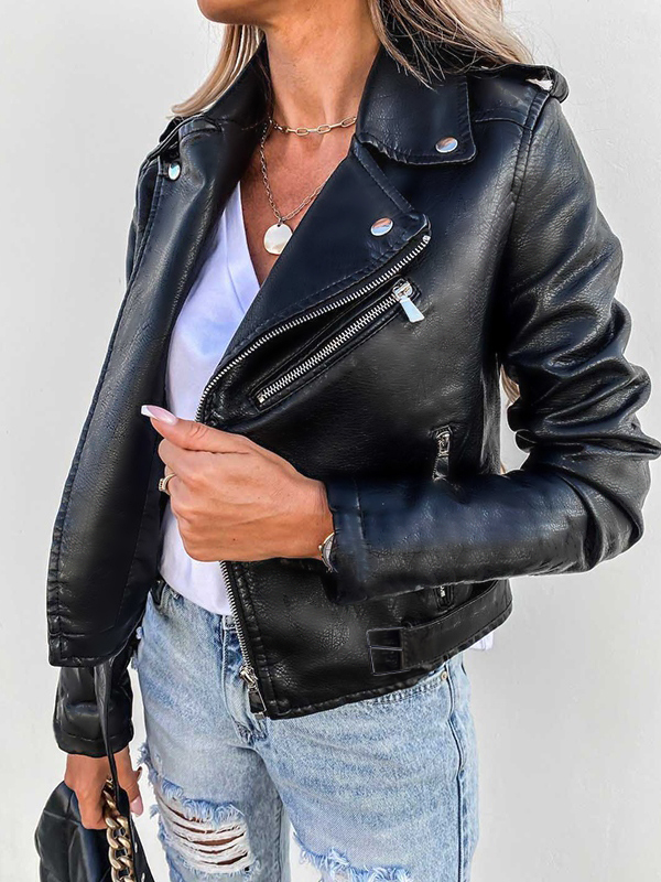 Vintage Zipper Flap Detail Short Motorcycle leather Jacket
