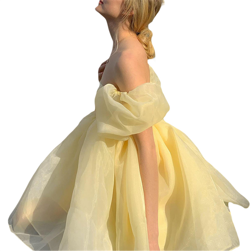 Puffy Dresses for Women y2k Aesthetic Solid Color Square Neck Bubble Sleeve Dress Sweet 2000s Party Dresses Streetwear