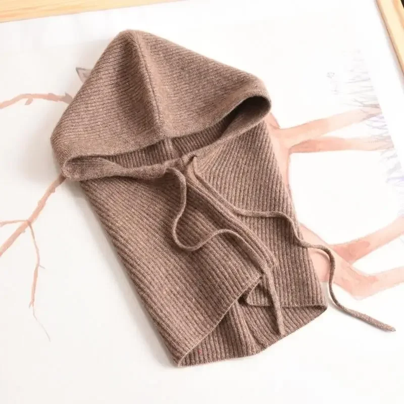 Unisex Knit Scarf Hood Hat Winter Women Faux Cashmere Beanie Bonnet Lady Wool Neck&Face Protect Balaclava Skullies Men Hooded