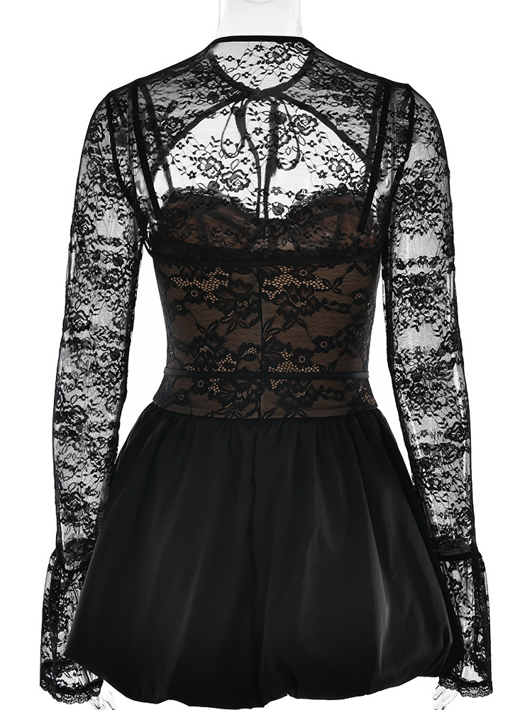 Black Lace Corset Dress With Detachable Bolero Birthday Party Puffball Mini Dress For Women 2026