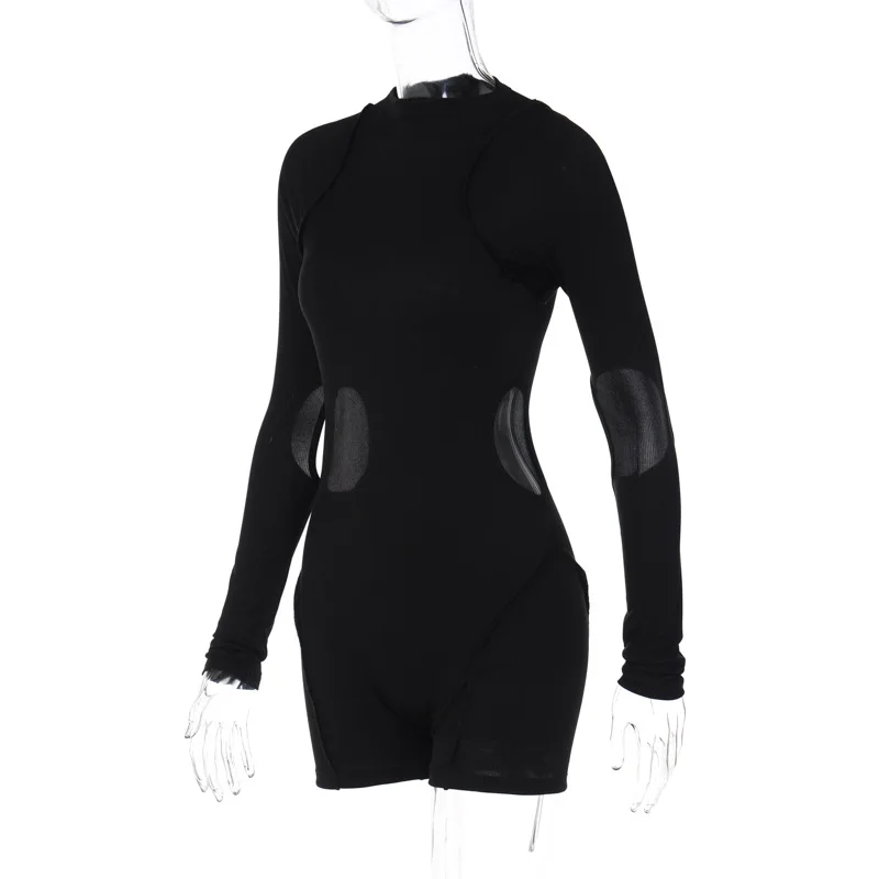 Summer Fashion Slim Solid Colour Playsuit One Piece Casual Round Neck Sleeveless Women's Sexy Hollow Splicing Women Clothing