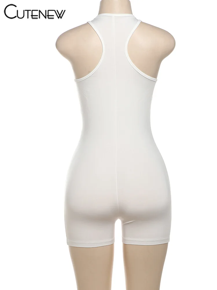 Letter Print Playsuits Women Concise Casual Summer Tank Style O-neck Slim Rompers Female Sporty Style Basic One Piece