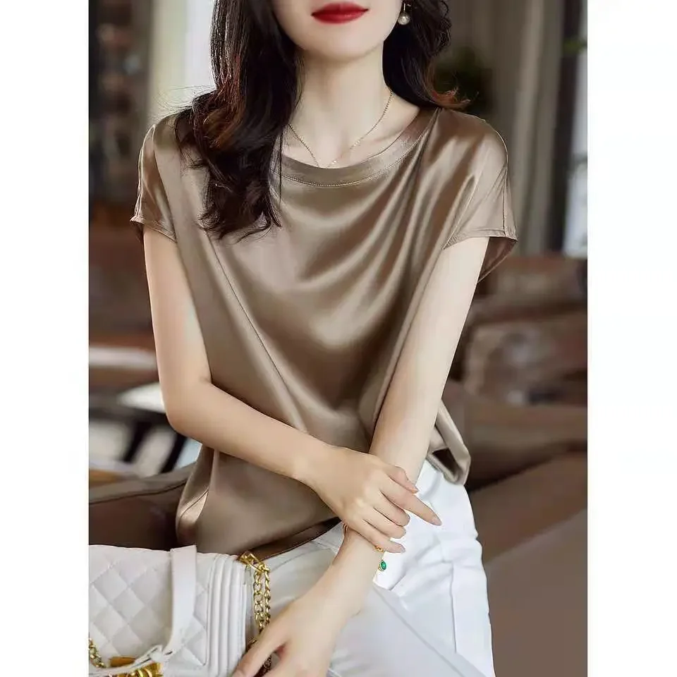 Fashion 3 Colors Woman Elegant Faux Satin Tops Sleeveless Tanks Office Ladies Imitation Silk Tops Blusas Mujer De Moda Verano