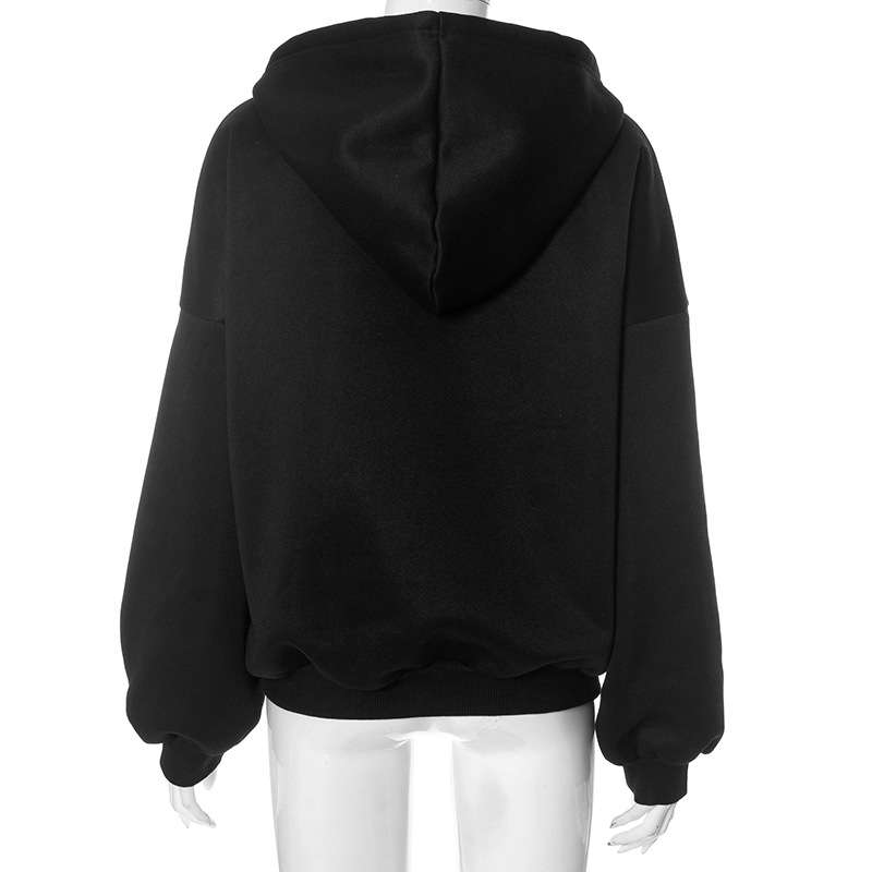 Trendy Skeleton Rhinestone Loose Hooded Sweatshirt Top Women Autumn Winter