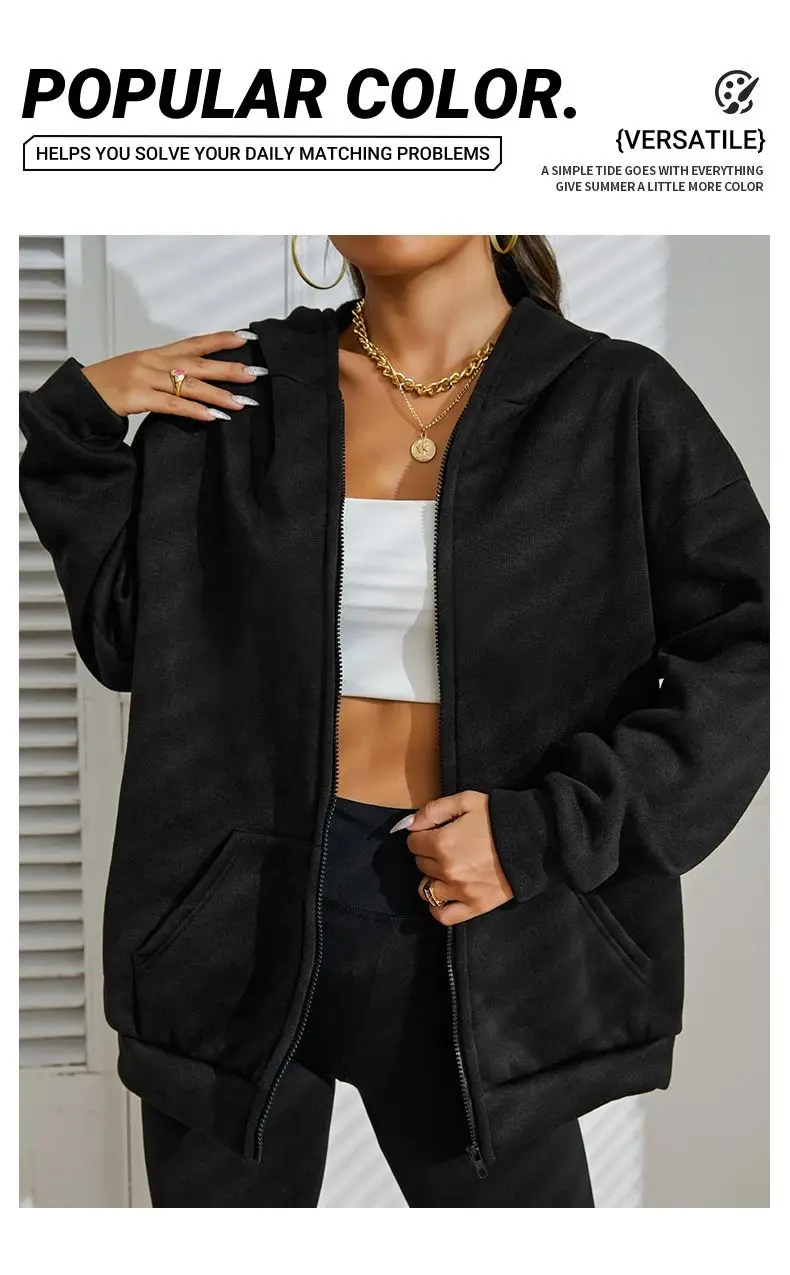 Women Fleece Zip Up Hoodies Running Sports Sweatshirts Fashion Female Classic Casual Zipper Jackets Y2k Hip Hop Streetwear