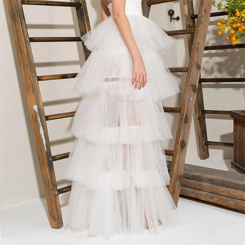 Tulle Skirts Women y2k Solid Color Elastic High Waist Asymmetrical Hem Long Skirts Summer Evening Party Skirt Clubwear
