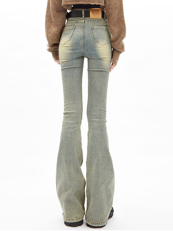 Distressed High Rise Flared Slim Jeans