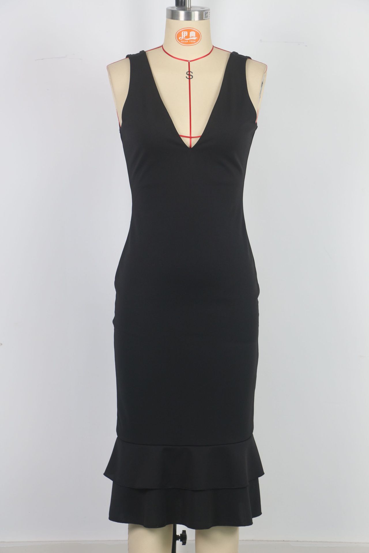 V neck Fishtail Backless Lady Sexy Dress Black Tight Evening Dress Party Dress