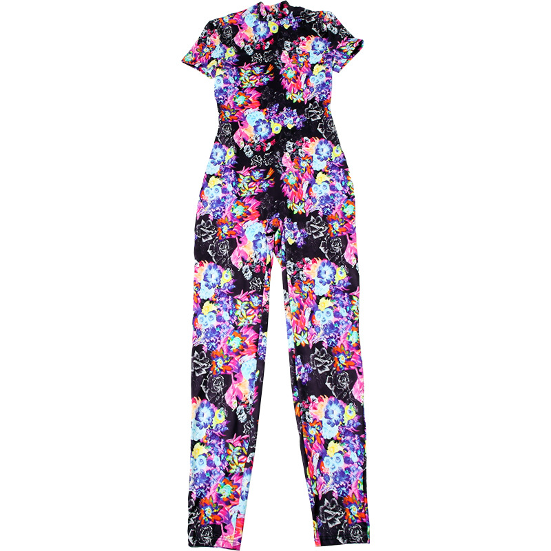 Spring Sexy Backless Skinny Personalized Printed Short Sleeved Jumpsuit Women Clothing