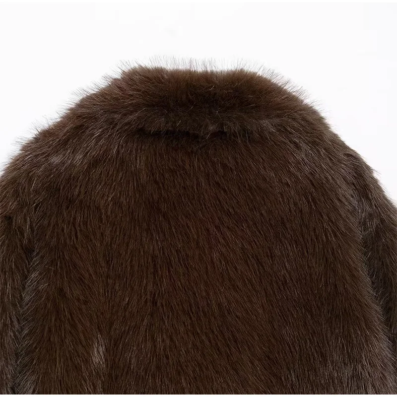 Luxury Brown Faux Fur Jacket Women Oversized Lapel Long Sleeve Fluffy Thicken Coats Female Winter Warm Luxury Streetwear