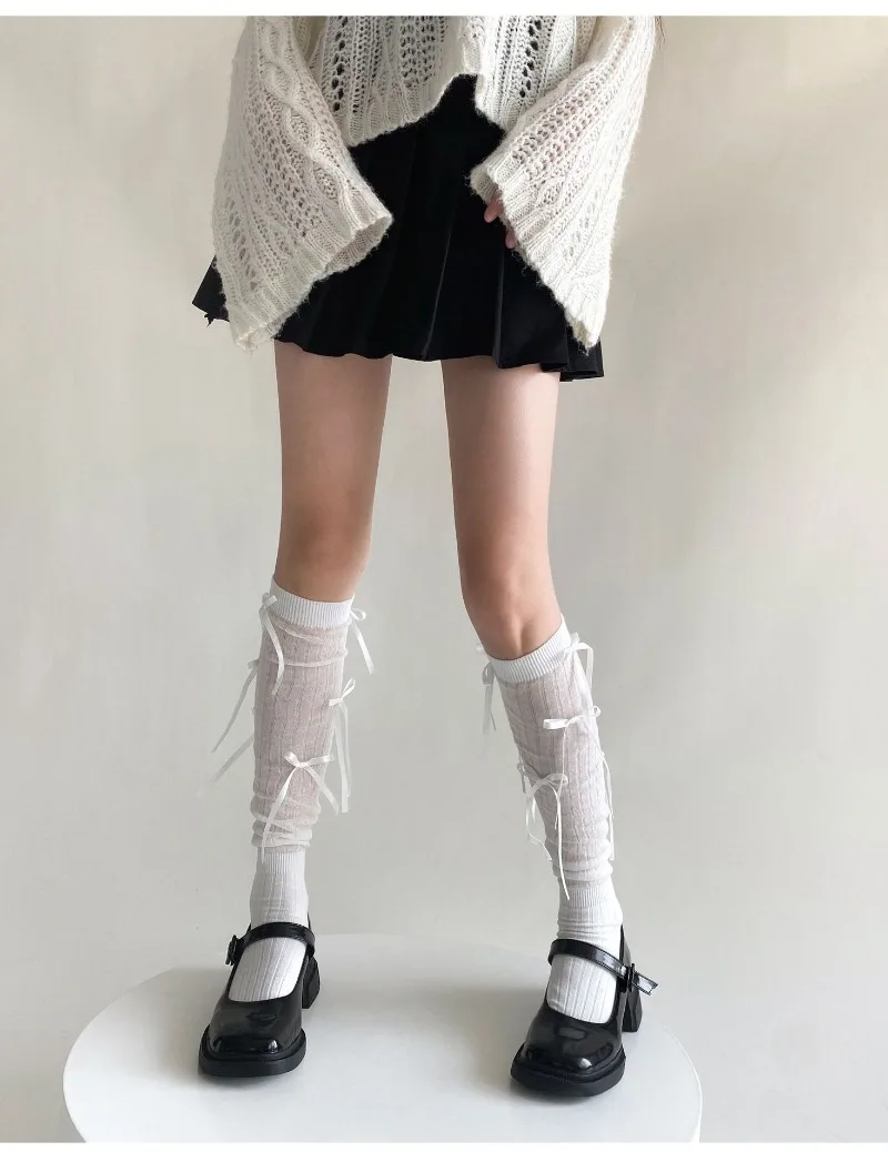 Splice Bow Loose Socks For Women Fashion Thermal Long Sock Knitting Socks Women's Y2K JK Girl Keep Warm Leg Warmers Ladie