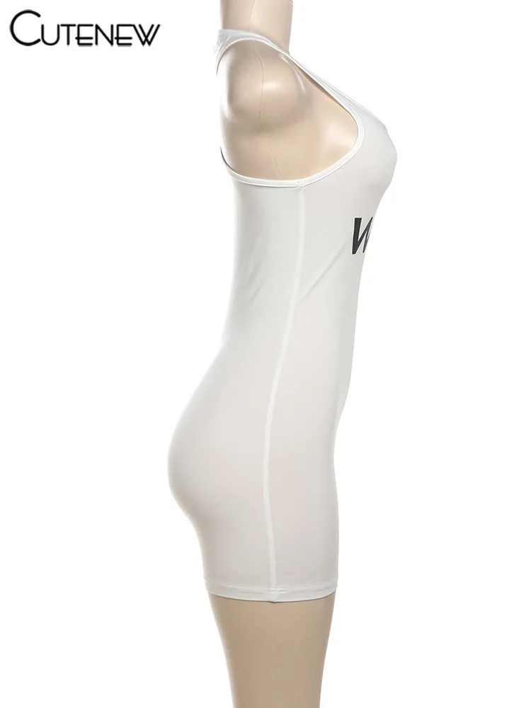 Letter Print Playsuits Women Concise Casual Summer Tank Style O-neck Slim Rompers Female Sporty Style Basic One Piece