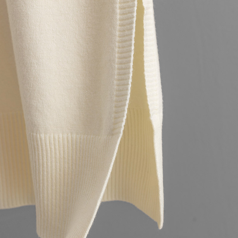 Women Clothing Autumn Winter Casual Solid Color Turtleneck Knitting Sweater Slit Bottoming Dress