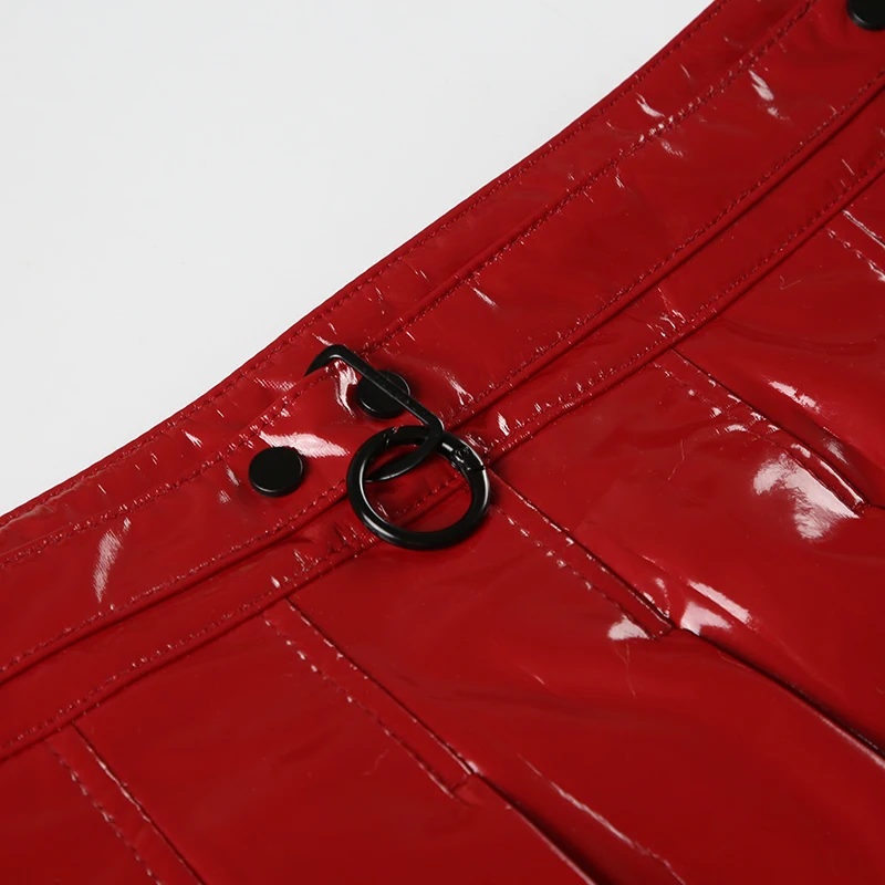 Christmas Gothic Sexy Punk Leather Skirt Women s New Darkly Chic Gyaru Metal Design Mini Solid Skirt Personality Streetwear
