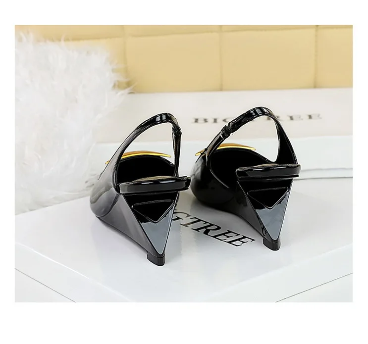 Patent Leather High Heels Wedges Shoes Lady Trendy Pumps Pointed Toe Hollow Back Strap 6.5 Cm Women Sandals White Heels Shoes