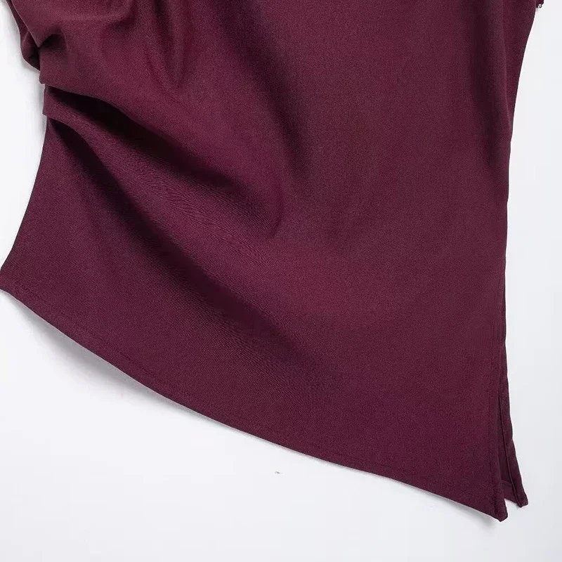 Casual Pleated Sleeveless Vest Women Irregular O-neck Split Shoulder Pad Solid Tank Top Fashion High Street Lady Slim Shirt New