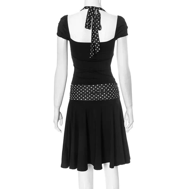 Patchwork Fashion 2 Piece-Set MIni Skirt For Women Lace-Up Contrast Backless Cropped Top And High Waist Skirt Sets Female