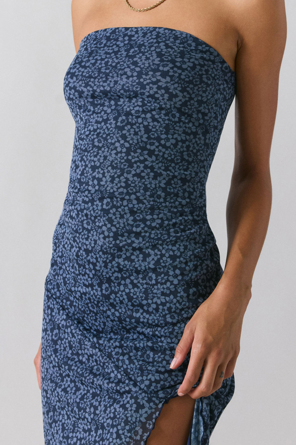 Mesh Tie-dye Slit Strapless Maxi Dress