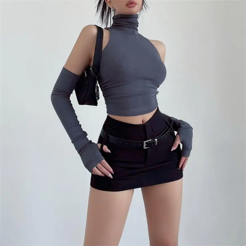 2025 New Spicy Girls Y2k Tops Oversleeve Sexy Turtleneck Tank Top for Women's Slim Fit Short tshirt Skinny Streetwear Crop Top
