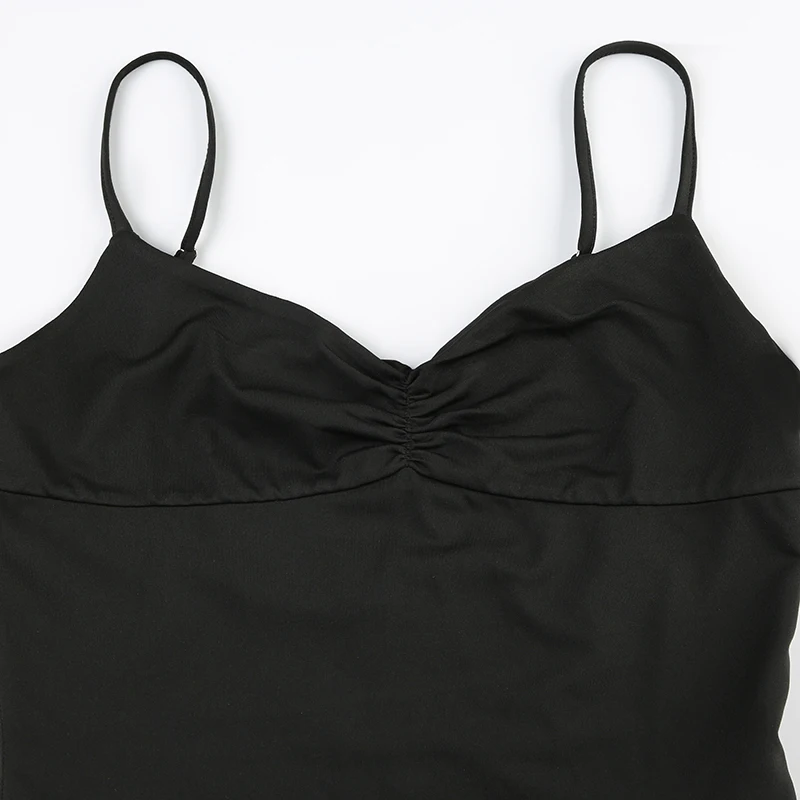 Backless Skinny Sexy Spaghetti Straps Bodysuits For Women Sleeveless Shirring V Neck Camisole Rave Baddie Bodys Shirts