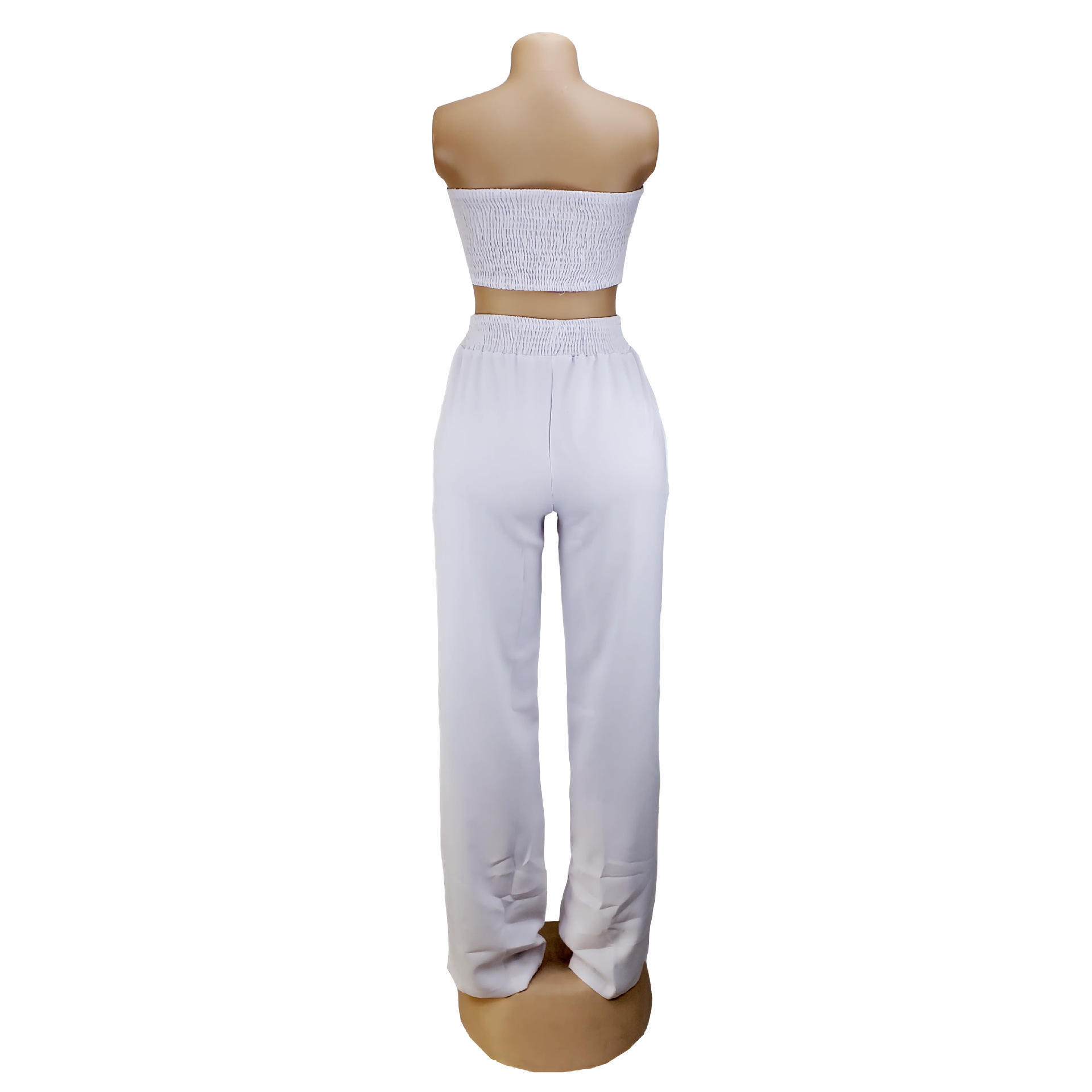 Women Clothing Pleating Sexy Tube Top Two Piece Work Pant Vacation Summer