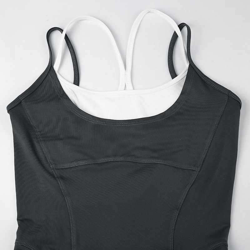 Sports Fashionable Women Clothing Faux Two Piece Split Fitness Yoga Straps Tight Jumpsuit Casual Trousers