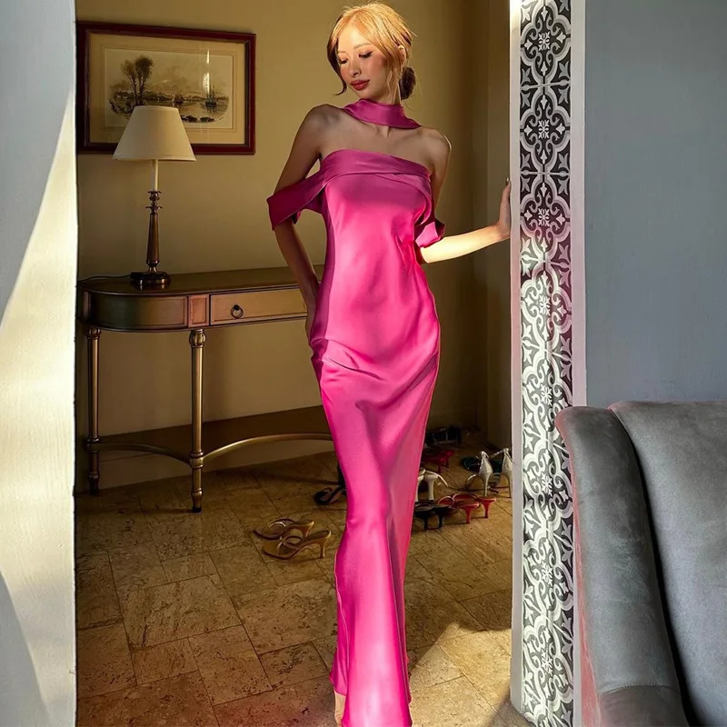 Sexy Backlesss Long Dress For Women Elegant Off Shoulder Sleeveless Dresses Lady Party Temperament Wedding Dress Woman