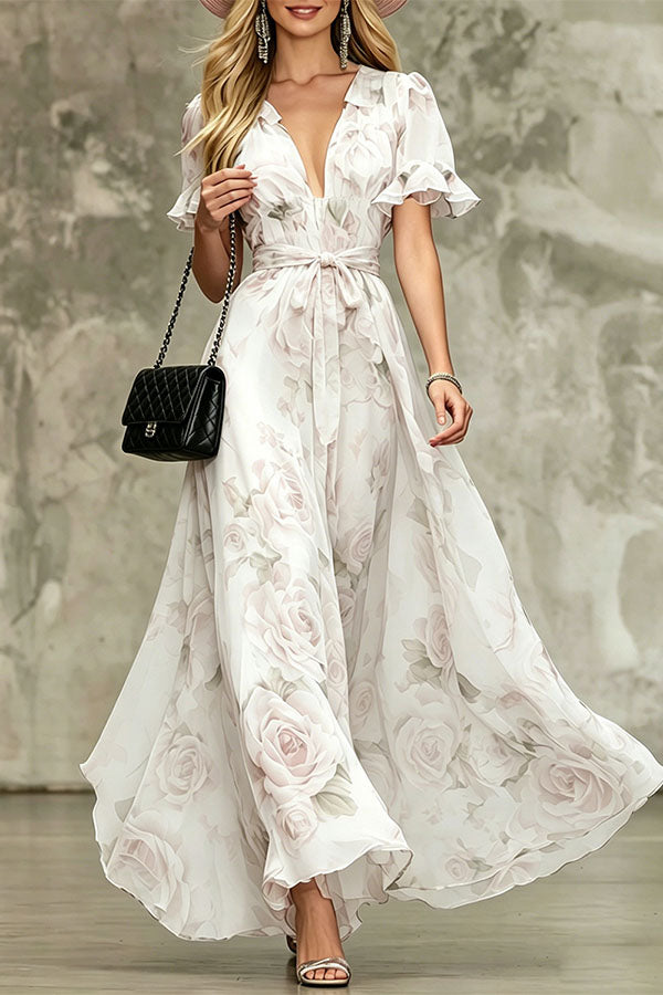 Romantic Ruffle Sleeve Flowy  Dress