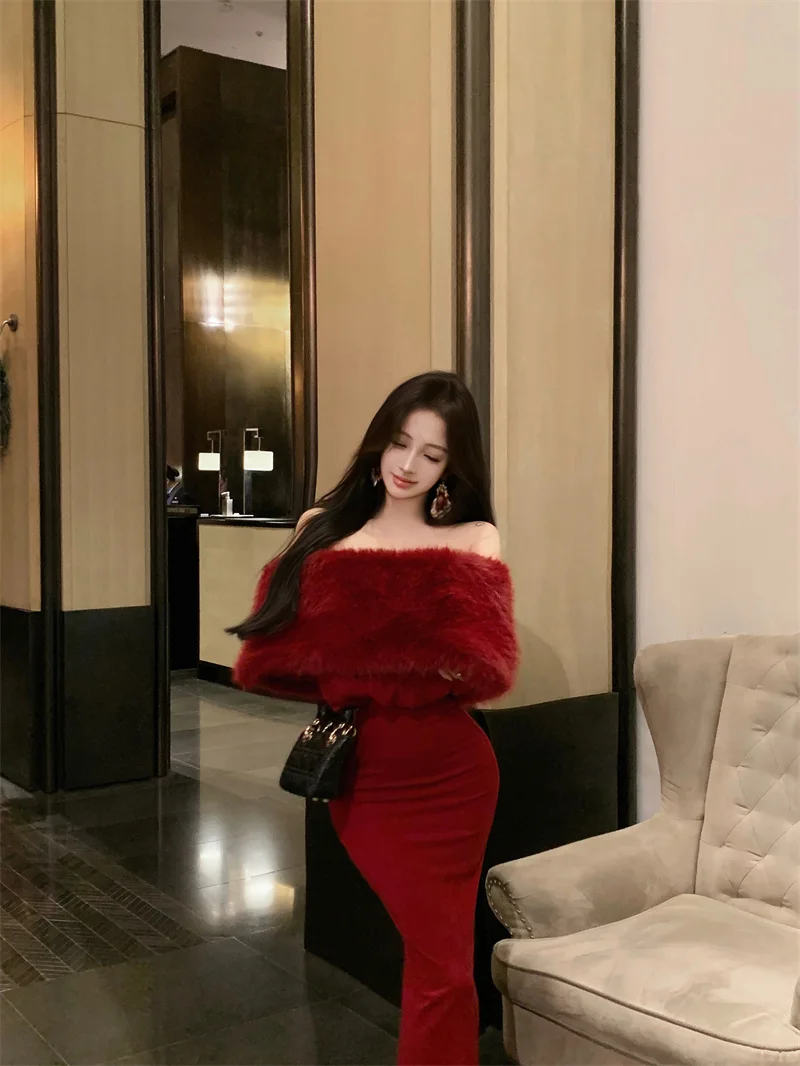 Fashion New Women Elegant Bodycon Midi Dress Long Sleeve Slim Solid Chic Vintage Christmas Party Prom Clothes Female Vestidos