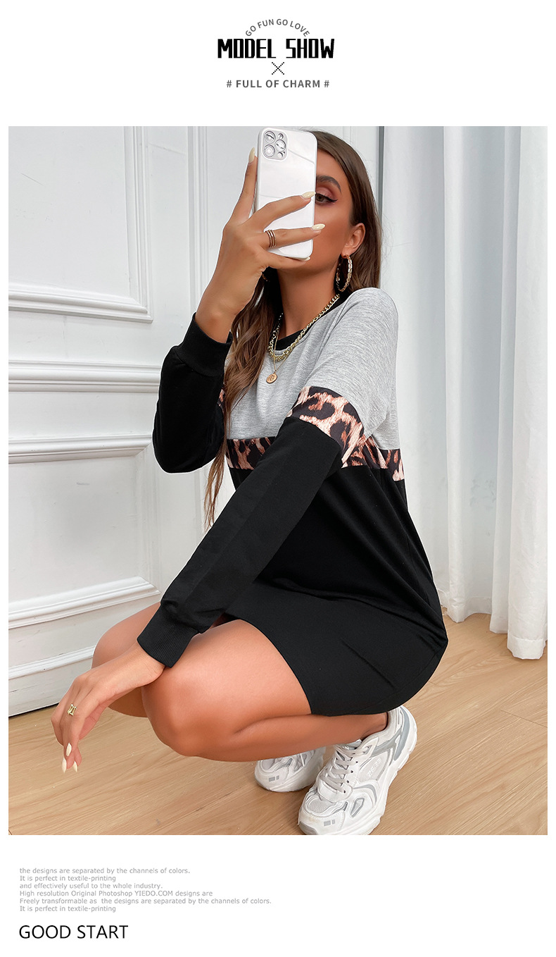 Autumn Winter Women Clothing Casual Sweatshirt Loose Stitching Long Sleeve Dress